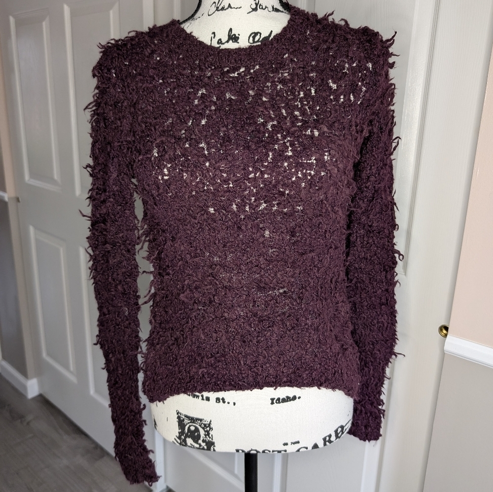 Free People Cozy Textured Maroon Fuzzy Sweater